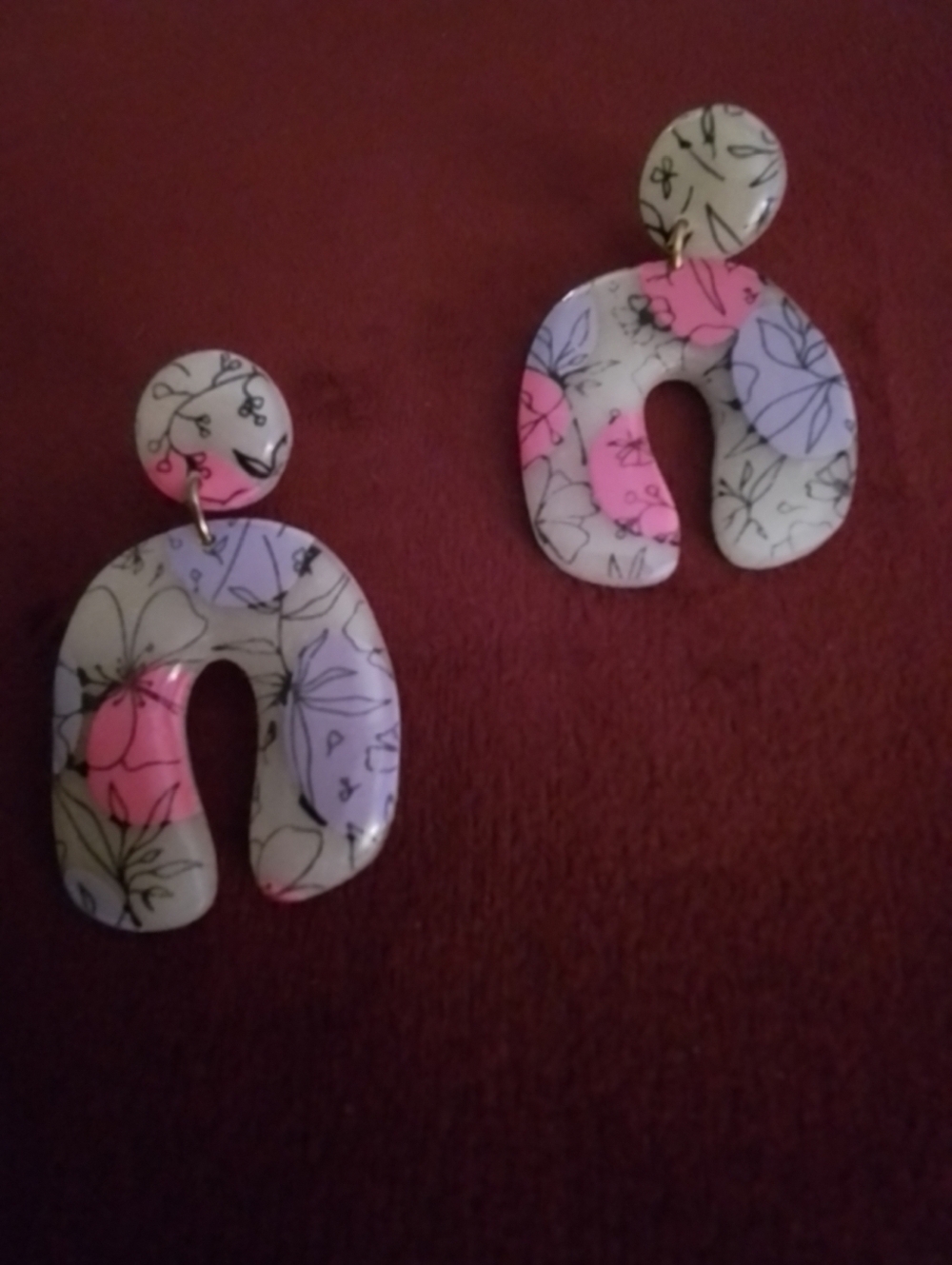 Floral Arch Dangle Earrings in Pink and Lavender